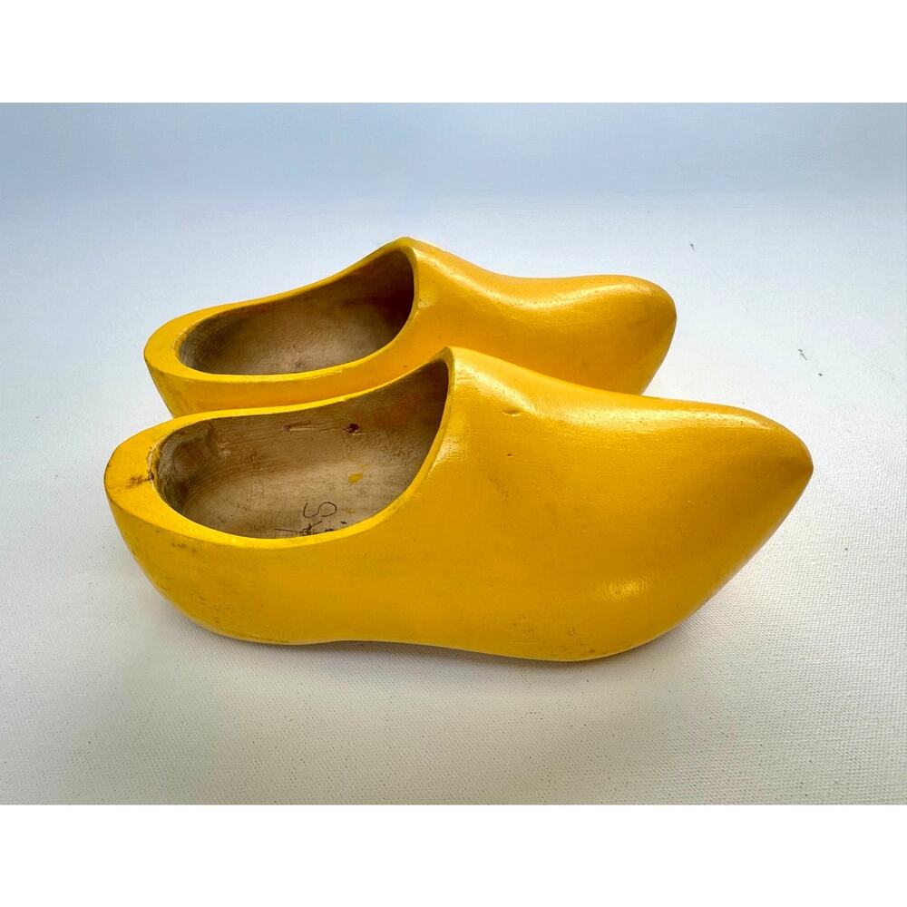 Vintage Yellow Dutch Wooden Clogs Pair Made in Holland Display Shoes